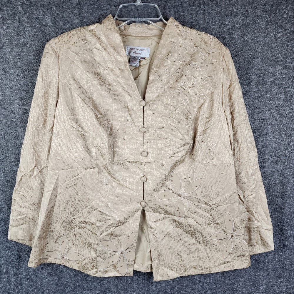 Adrianna Papell Skirt Suit Women 16W Gold Silk Embroidered Beaded 2 Piece Set - Picture 3 of 15
